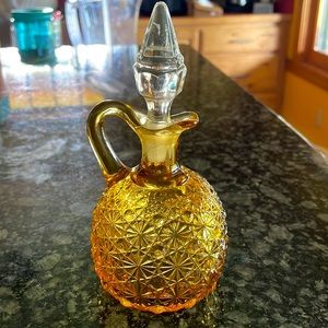Fenton LG‎ WRIGHT Glass Daisy and Button Pattern Amber Cruet w/ Clear Stopper